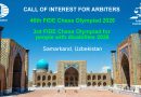 Call of interest for arbiters at the 46th FIDE Chess Olympiad and 3rd FIDE Chess Olympiad for People with Disabilities