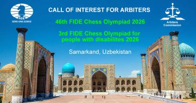 Call of interest for arbiters at the 46th FIDE Chess Olympiad and 3rd FIDE Chess Olympiad for People with Disabilities